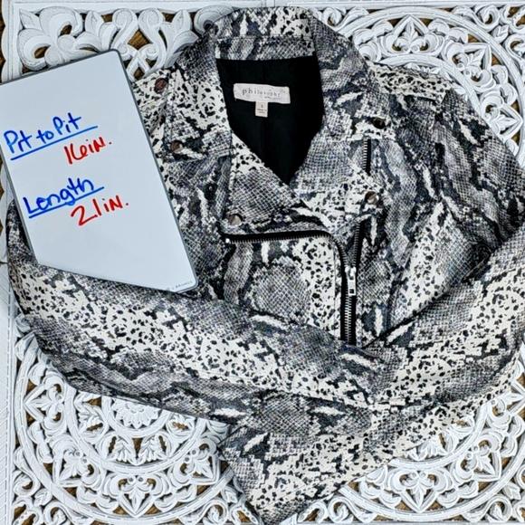PHILOSOPHY | PYTHON SNAKESKIN FAUX LEATHER MOTO JACKET - Picture 16 of 16